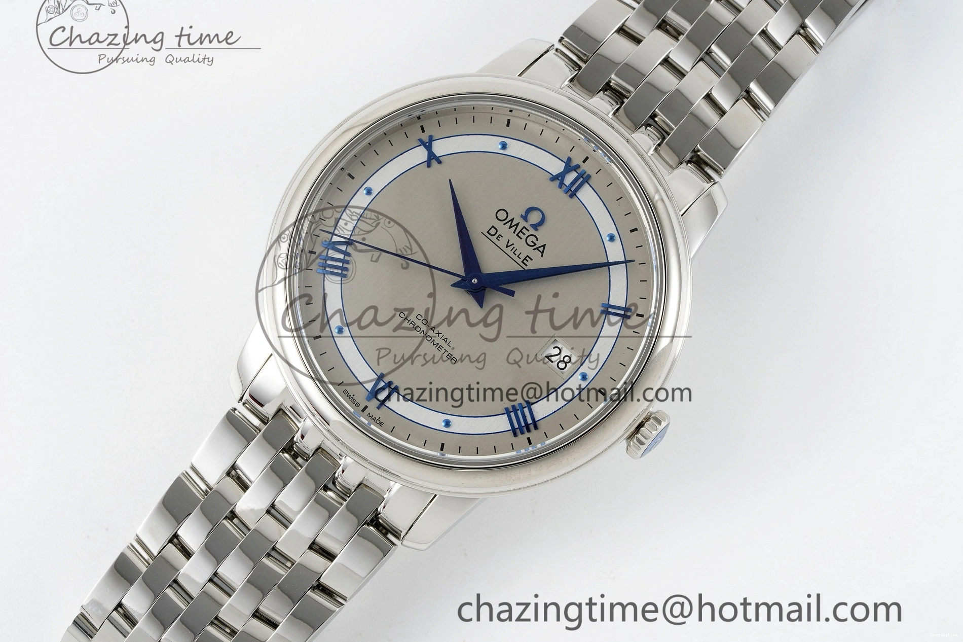 0506 FlexibleFit De Ville SS TWF 1:1 Best Edition Gray Dial Blue Markers on SS Bracelet MIYOTA 7843